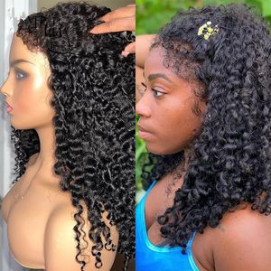 Nieuwe Afro -kapsel zwart menselijk haar pruik HD kanten krullende babyharen nieuwe trends voor vrouwen frontale pruiken vooraf geplukt 13x4 onzichtbare knopen