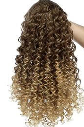 Nuevas extensiones de cabello humano Afro Kinky Curly Ponytail para mujeres negras Honey Blonde ombre Curl Cordón Puff Fluffy Ponytail Clip en postizos p33/27