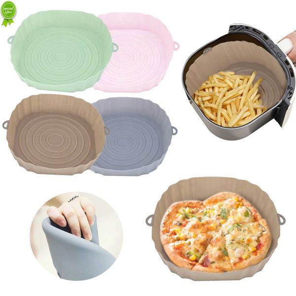 Nueva olla reutilizable AirFryer, bandeja de silicona fácil de limpiar para horno, bandeja para hornear, revestimiento redondo Ninja, plato para Pizza, parrilla, sartén, accesorios para freidora de aire