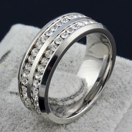 Mode Vrouwen 2 rijen CZ diamanten Ringen Groothandel S925 zilver Kleur Rvs Trouwringen Voor Vrouwen Partij Sieraden