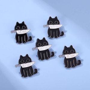 Nouveau Alliage lettre série broche dessin animé chat noir elle/sa conception cuit peinture Badge boucle
