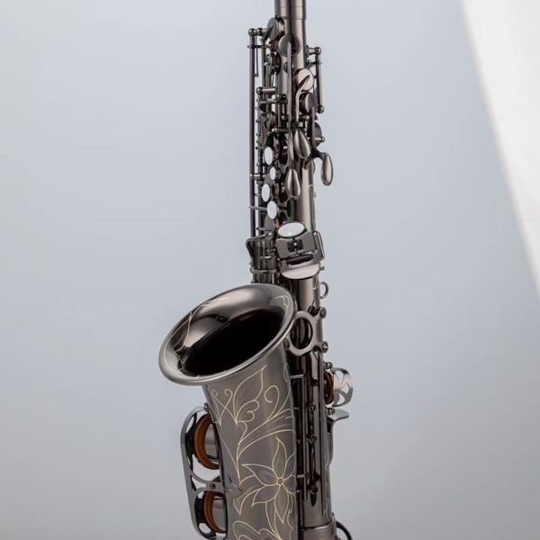 Nuevo saxofón alto E-flat latón negro níquel dorado cuerpo completo tallado personalizado botón de concha negra viento de madera con accesorios