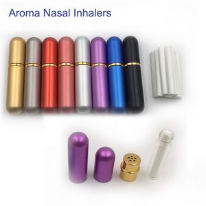 Botellas de difusores recargables de inhalador nasal de aluminio para aceites esenciales de aromaterapia con mechas de algodón de alta calidad