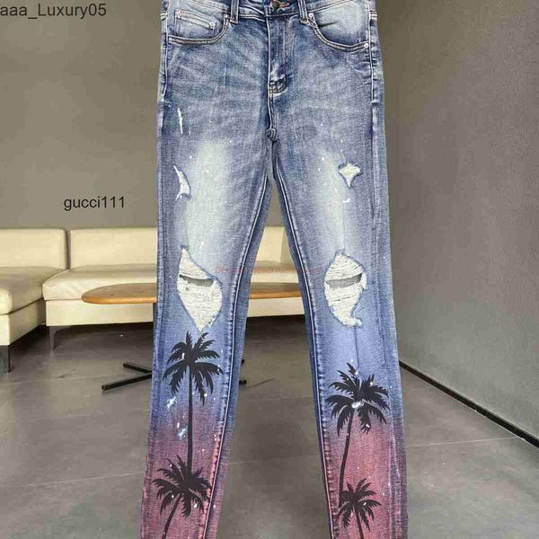 Nouveau amari Denim amirl Jeans amirlies es am Blue amis Jeans imiri Pantalon amiiri 23 AM 6597 Designer Perforé Vêtements avec es Cocotier Imprimé Peinture Dégradé Sl UECX