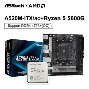 Nieuwe AMD kit Ryzen 5 5600G R5 5600G CPU + ASROCK A520M-ITX/ac ITX Moederbord Met Wifi 64GB DDR4 AM4 Moederborden Kit placa me