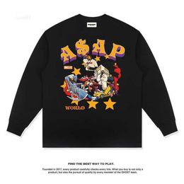 Nieuwe American Street Asap Rocky Cartoon Illustratie Hip Hop Rap T-shirt met lange mouwen voor mannen en vrouwen Puur katoen Trend08lp