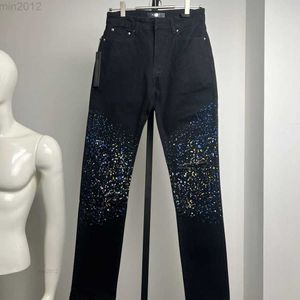 Ami jeans High Street noir trou en détresse moucheté encre pulvérisée élastique coupe ajustée petits pieds jean tendance nouveau