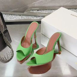 Nouveau Amina Muaddi Begum Mule diapositives sandales croix talon aiguille strass chaussures à bout ouvert femmes de luxe designer sandale usine chaussures 10,5 cm avec boîte