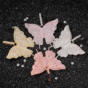 Nieuwe Animal Butterfly Necklace Hanger Iced Out Gold Color Cubic Zirkoon Heren Dames Hip Hop Rock Sieraden