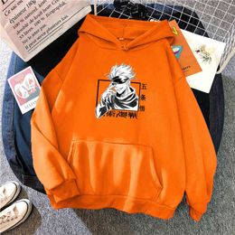 Nieuwe Anime Jujutsu Kaisen Gojo Satoru Print Heren Sweatshirt Thermische Vintage Kleding Zachte Merk Hoodies Overmaat Soft Mens Hoodie H1218