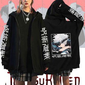 Nouvel anime jujutsu kaisen sweats à capuche gojo satoru graphic imprime zip up swetshirts haruku zipper vestes unisex streetwear décontracté