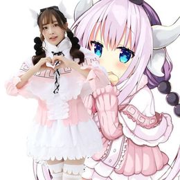 Nieuwe Anime Kobayashi San Chino Maid Dragon Cosplay Hoofddeksels Pruik En Kostuums Miss S Kanna Kamui Roze Jurk