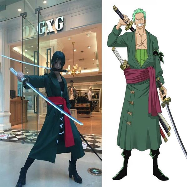 Nouveau Anime ONE PIECE Roronoa Zoro Cosplay Costume Vert Uniforme Outfit Halloween Adulte Comique Costumes pour Femmes Hommes Carnaval Cospla297S