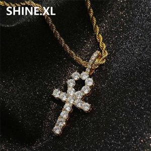 Ankh – collier avec pendentif clé Hip Hop glacé, toutes les chaînes croisées de couleur or en Zircon pour hommes et femmes, 284R, nouvelle collection