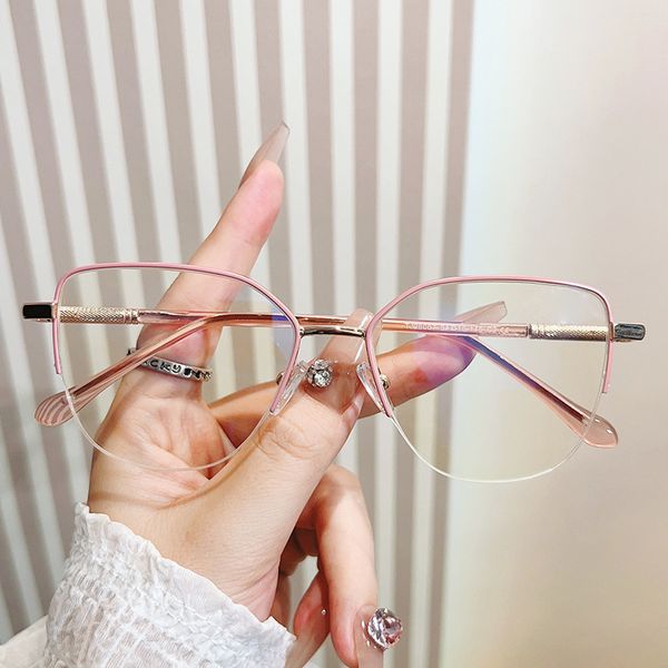 Nouvelles objectifs plats clair anti-bleu, cadre de lunettes de couleur ordinaire, version coréenne, rétro et demi-cadre à la mode, les lunettes pour femmes peuvent être associées à des verres