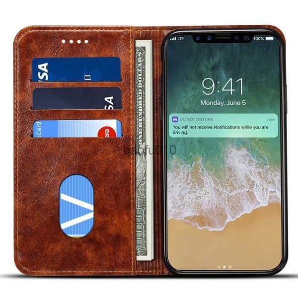 Nouveau étui en cuir pour téléphone portable iPhone14ProMax applicable Apple 8Plus carte à rabat magnétique coque de protection walletL230619