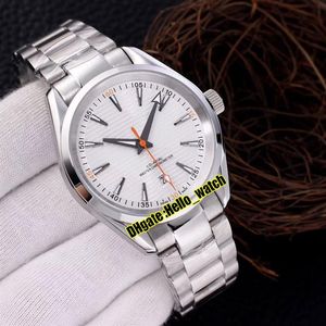 Nieuwe Aqua Terra 150M 220 10 41 21 02 001 Automatisch herenhorloge Witte textuur wijzerplaat Whtie oranje wijzers A2813 roestvrijstalen armband 200v