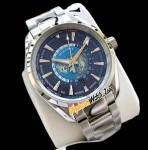 Nieuwe Aqua Terra 150M 22010432203001 Universal Map Blue Dial AutoAmtic Mens Watch SS Steel Bracelet Watches Limited Edition Wat5491523