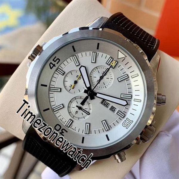 Nuevo Aquatimer IW376801 Quartz Chronograph Mens Watch Case de acero White Dial Day Markers Stick Watches Black Rubber ZoneWat3117