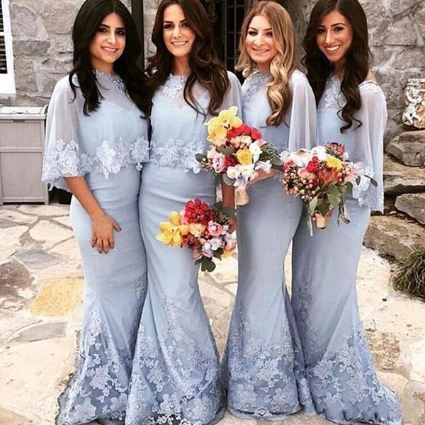 Nouvelle arabe africain Sier Bridesmaid Robes Sirène en dentelle Appliques perles Longueur du sol pour robes de fête de robe de mariage avec veste enveloppe