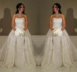 Nouveau Arabe Sparkly Sirène Robes De Soirée Avec Sur La Jupe Doux Coeur Balayage Train Paillettes Formelles Robes De Soirée De Bal Robe Occasion Spéciale