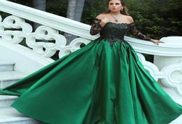 Nieuwe Arabische stijl Groene Aline Avondjurken Sexy kant Offtheshoulder Long Sleeve Elegant Said Mhamad Long Prom Jurns Custom MA1247574