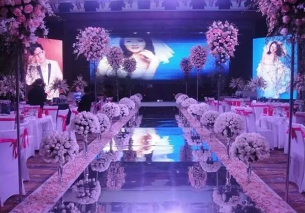 Nueva llegada 1 m/1,2 m de ancho brillante boda centros de mesa decoración corredor pasillo plata/oro plástico espejo alfombra