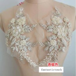 Nouvelle arrivée 1 pièce Luxury Crated Craft High De Flower broderie couture dentelle décolleté appliques garnitures 3D Patches