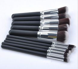 Ensemble de pinceaux de maquillage Kabuki synthétiques argentés, 10 pièces/lot, mélange de fond de teint cosmétique, outil de maquillage pour femmes, nouvel arrivage