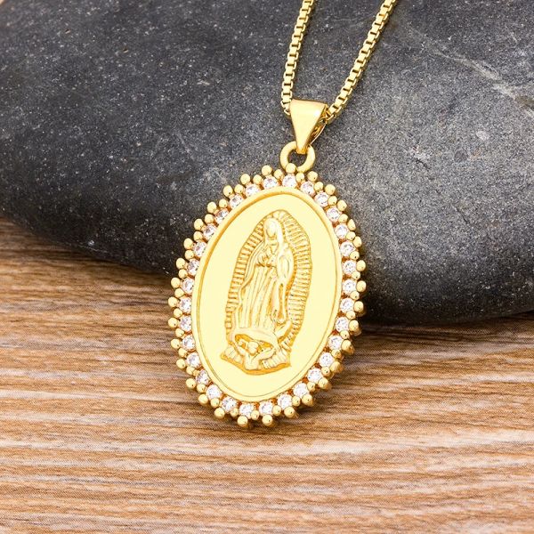 Nouveauté 10 Styles 14k or jaune CZ vierge marie colliers pour femmes hommes cristal collier longue chaîne catholique bijoux cadeaux