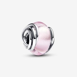 Nieuwe aankomst 100% 925 Sterling zilver omcirkeld roze murano glas charme passen originele Europese bedelarmband mode sieraden accessoires