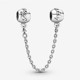 Nieuwe aankomst 100% 925 Sterling Silver Family Forever Safety Chain Charm Fit originele Europese bedelarmband mode sieraden Access218s