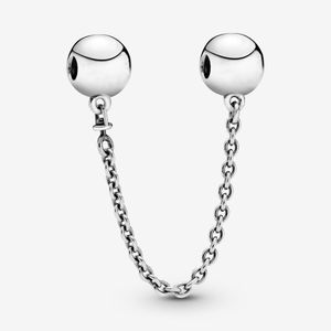 100% 925 Sterling Silver Logo Safety Chain Charms Fit Original European Charm Bracelet Mode Femmes DIY Bijoux Accessoires