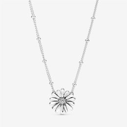 Nueva llegada 100% 925 Sterling Silver Pave Daisy Flower Collier Collar Joyas de moda Making for Women Gifts294c