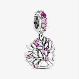 Nouvelle arrivée 100% 925 argent sterling coeur rose arbre généalogique balancent charme ajustement original européen bracelet à breloques bijoux de mode 265G