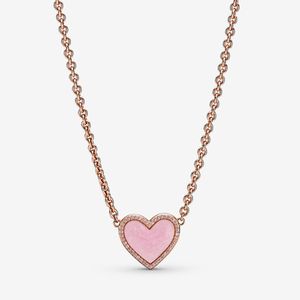 100% 925 Sterling Silver Pink Swirl Heart Collier Collier Mode Femmes Mariage Fiançailles Bijoux Accessoires