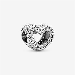 Nouvelle arrivée 100% 925 argent sterling serpent chaîne modèle coeur ouvert charme ajustement original européen bracelet à breloques bijoux de mode Acc258W