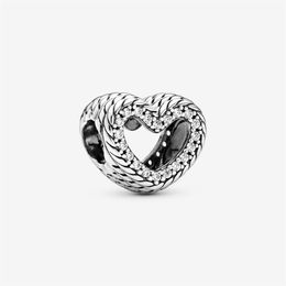 Nouvelle arrivée 100% 925 argent sterling serpent chaîne motif coeur ouvert charme ajustement original européen bracelet à breloques bijoux de mode Acc270n