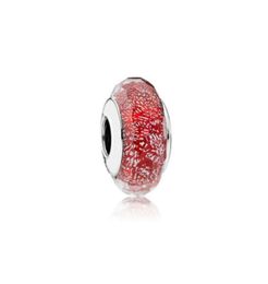 Nieuwe aankomst 100 925 Sterling Silver Spakling Red Murano Glass Charm Fit originele Europese bedelarmband mode sieraden accessor1354737