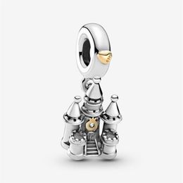 Nieuwe Collectie 100% 925 Sterling Zilver Tweekleurige Kasteel Dangle Charm Fit Originele Europese Bedelarmband Mode-sieraden Accessoires260V