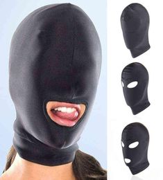 Nouveauté 123 trous hommes femmes adulte Spandex cagoule bouche ouverte visage yeux tête masque Costume esclave jeu de rôle Play2720708