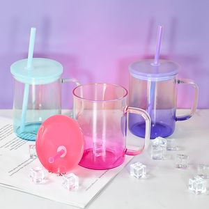 Nouvelle arrivée 17 oz de tasses en verre sublimation graduellement avec poignée 6 couleurs vierge transparent réutilisable avec les couvercles et pailles colorées sans BPA LG36
