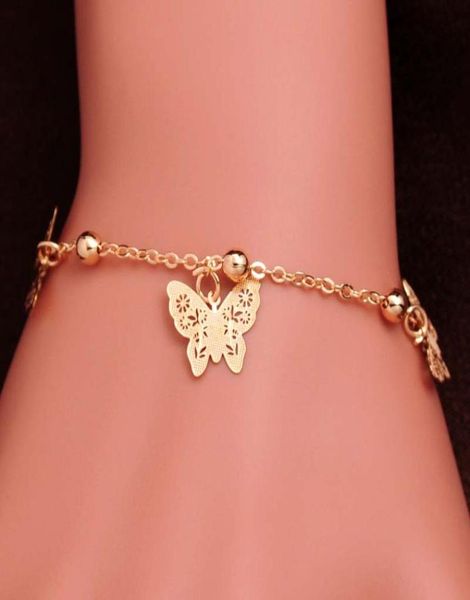 Nouvelle arrivée 18 kmlettes remplies en or Fashion Fonds Butterfly Design Foot Chain Golden Color Bracelet Party Gift Bangle Bijoux 1845033