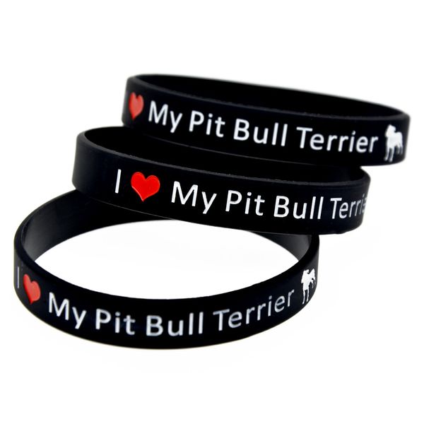 1 PC I Love My Pit Bull Terrier Silicone Bracelet Rempli D'encre Logo Chien Amant Cadeau Taille Adulte Noir