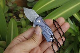 Nieuwe Collectie 2 Handvat Kleuren VG10 Damascus Steel Mini Flipper Vouwmes Necklack Ketting Messen TC4 Titanium Legering Handvat Kogellager