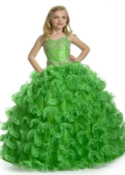 Nueva llegada 2018 vestido de desfile para niña hermoso vestido de fiesta con cuentas verde esmeralda vestidos encantadores de niña de flores FLG0059817465