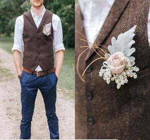 Nouvelle arrivée 2019 Vintage Brown Tweed Vests Wool Herringbone Breasted Custom Made Men039s Tailor Slim Fit Blazer Wedding Su4728546