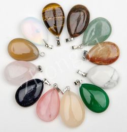 Nouveauté 24x16mm forme de goutte d'eau plate perles de pierre naturelle semi-précieuse pendentif charme pour la fabrication de collier accessoire de bijoux 2100239