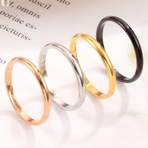 Nieuwe Collectie 2mm Rvs Glanzende Ring 4 Kleuren Fijne Gewone MIDI Slim Stapelen Ringen Paar Lucky Engagement Wedding Sieraden-Y