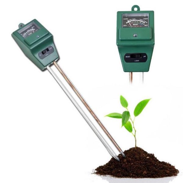 Nueva llegada 3 en 1 Probador de PH Detector de suelo Humedad del agua Medidor de prueba de luz Sensor para jardín Planta Flor SN2196